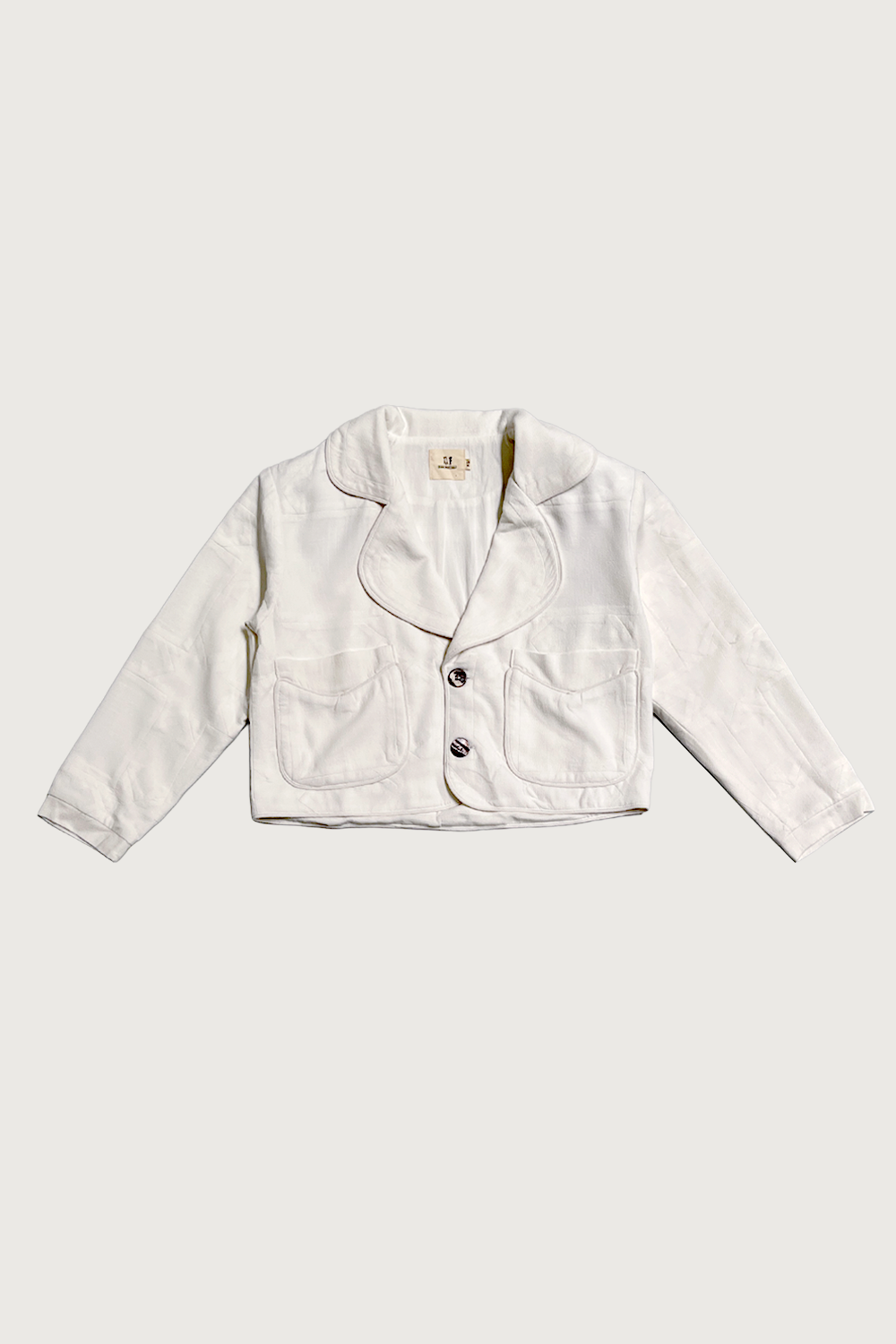 #1: XS Unisex Scrap Sawtooth Star Quilted Soft Linen Crop Coat - White