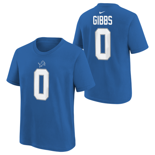 Youth Jahmyr Gibbs Detroit Lions Nike Blue FUSE Name & Number T-Shirt