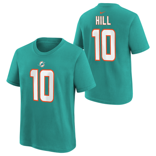 Kids Miami Dolphins Tyreek Hill Nike Aqua Player FUSE Child Name & Number T-Shirt