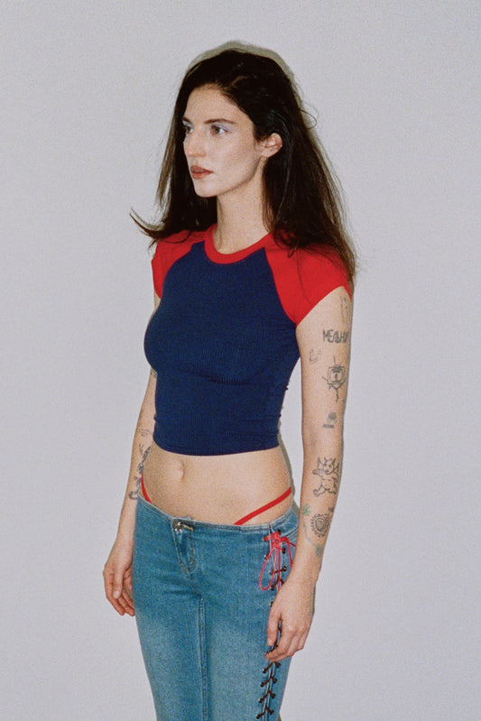 Tencel Rib Raglan Baby Tee Navy/Red