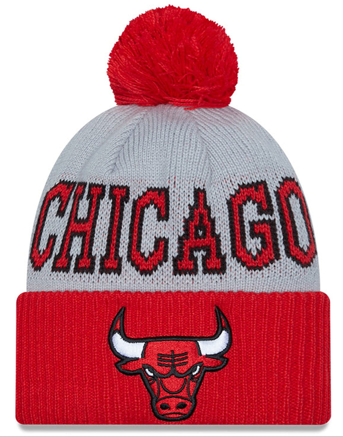 Chicago Bulls 2023 NBA Tipoff New Era Gray/Red Cuffed Pom Knit Hat