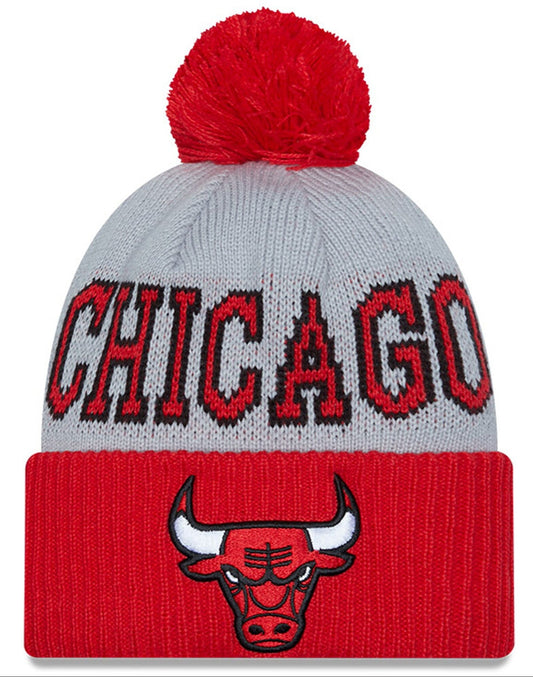 Chicago Bulls 2023 NBA Tipoff New Era Gray/Red Cuffed Pom Knit Hat