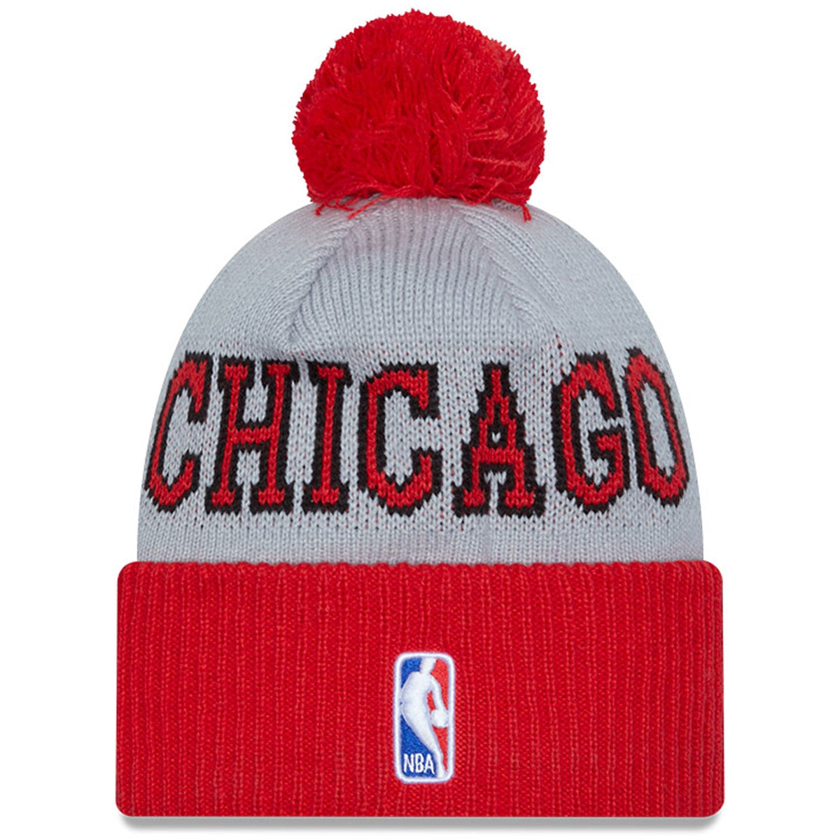 Chicago Bulls 2023 NBA Tipoff New Era Gray/Red Cuffed Pom Knit Hat