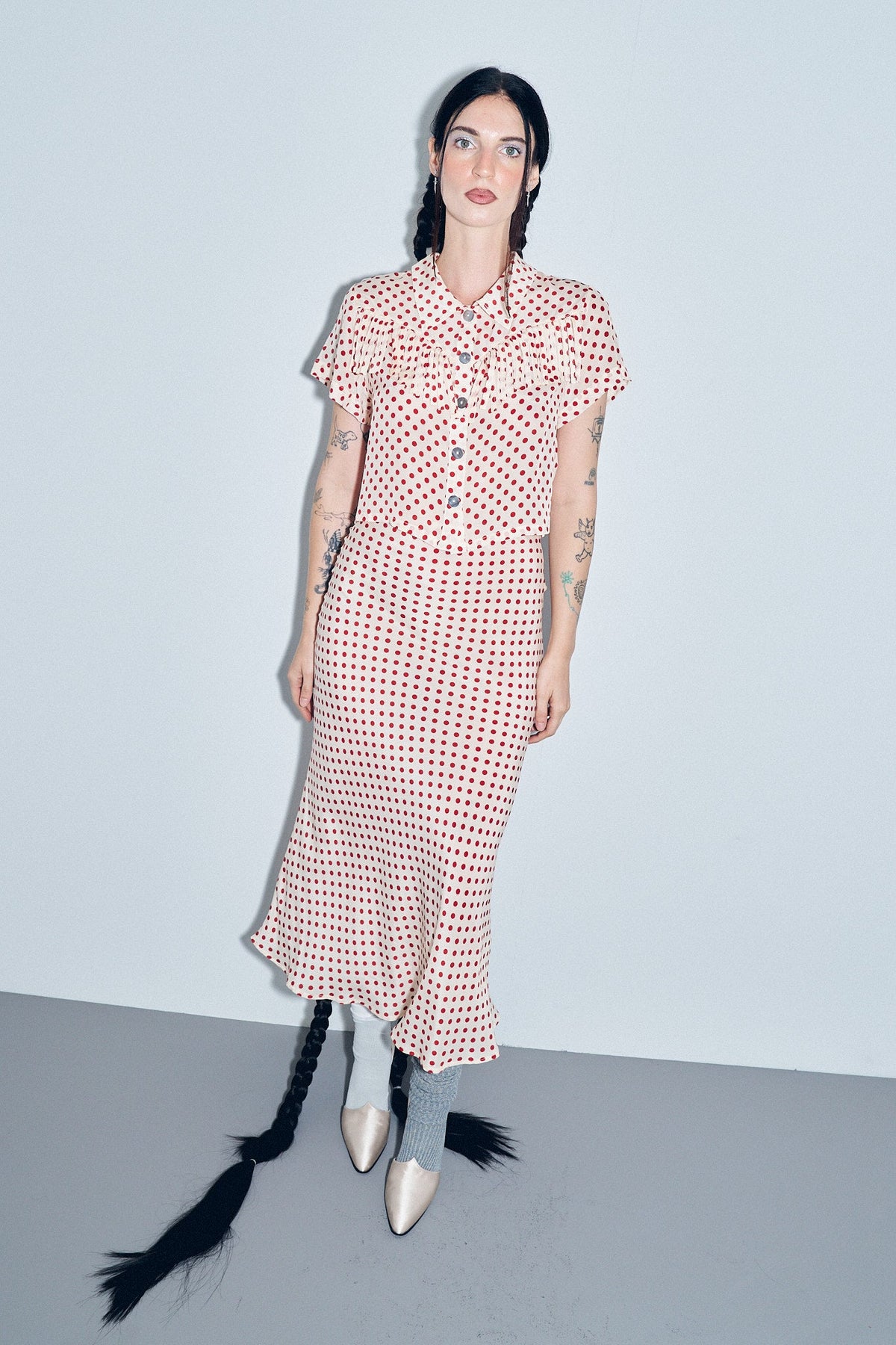 Silk Skirt Red Polka Dot