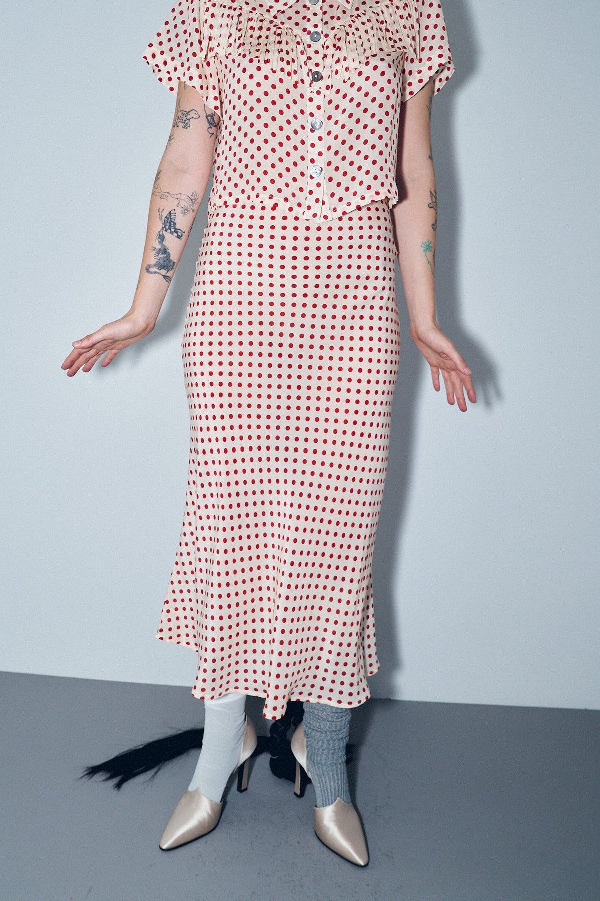 Silk Skirt Red Polka Dot