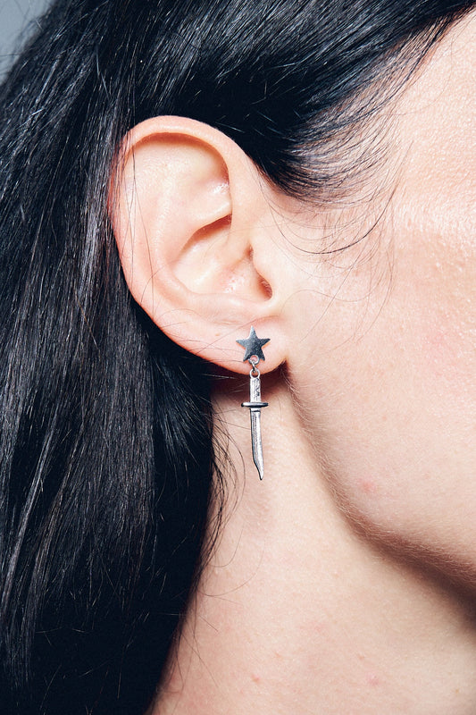 Stainless Steel Star Dagger Dangle Earrings