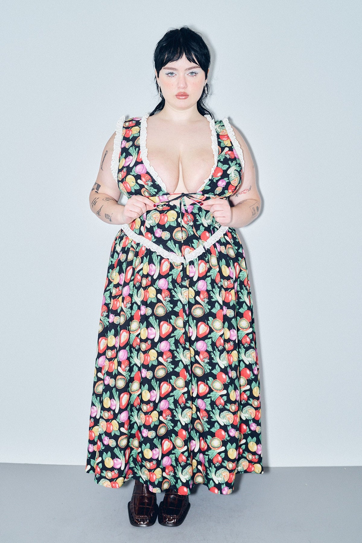 Plunge Soft Linen Maxi Dress Vegetable Medley