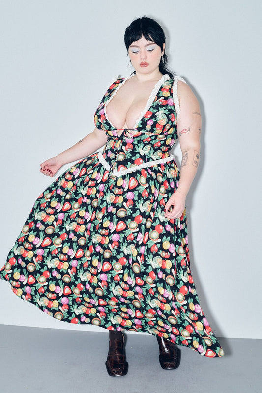 Plunge Soft Linen Maxi Dress Vegetable Medley