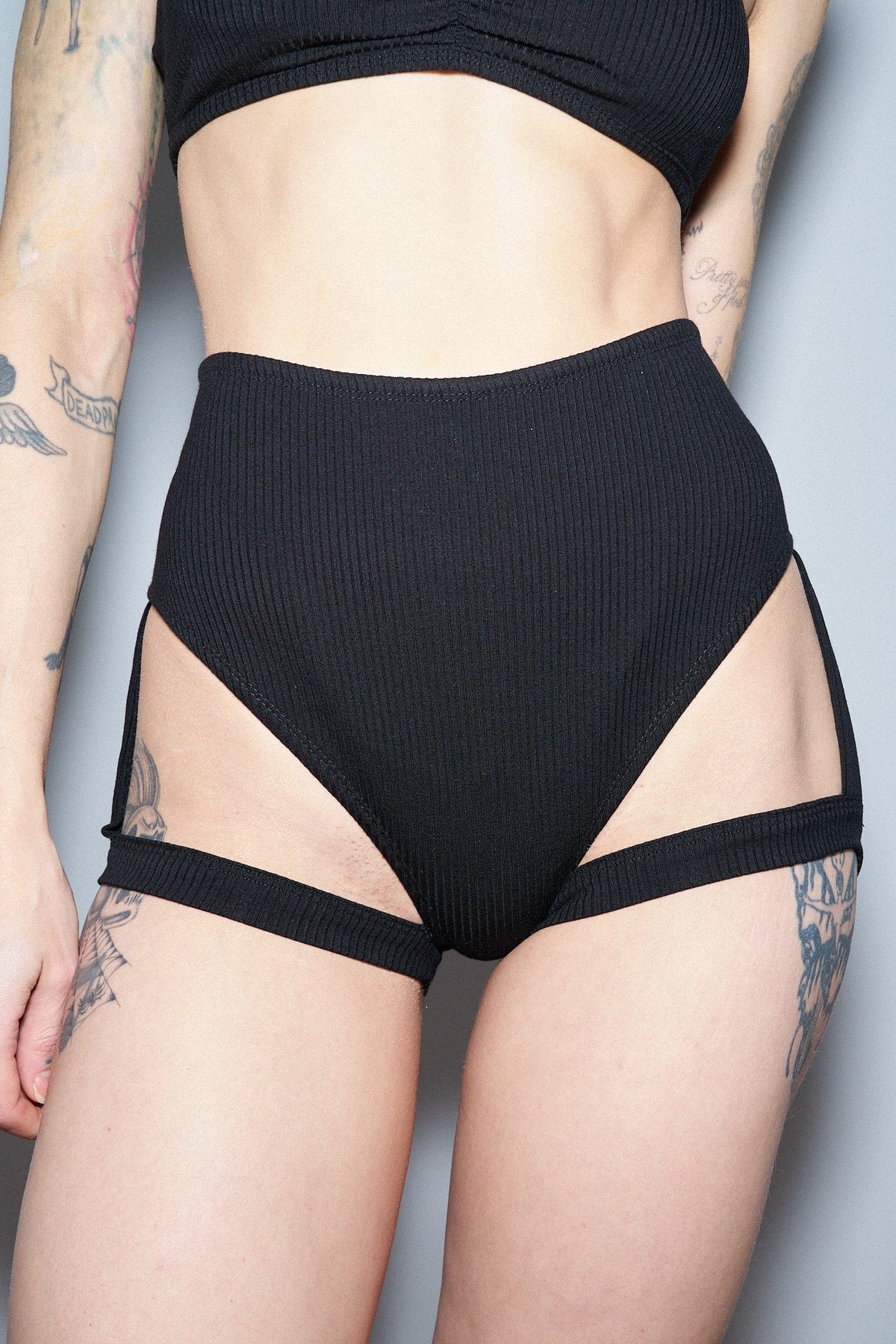 High Waist Garter Underwear Tencel Rib Black