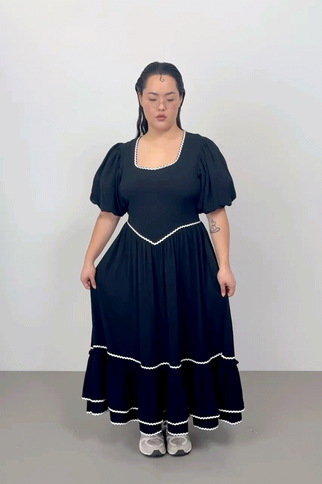 Ric Rac Folk Dress Soft Linen Black