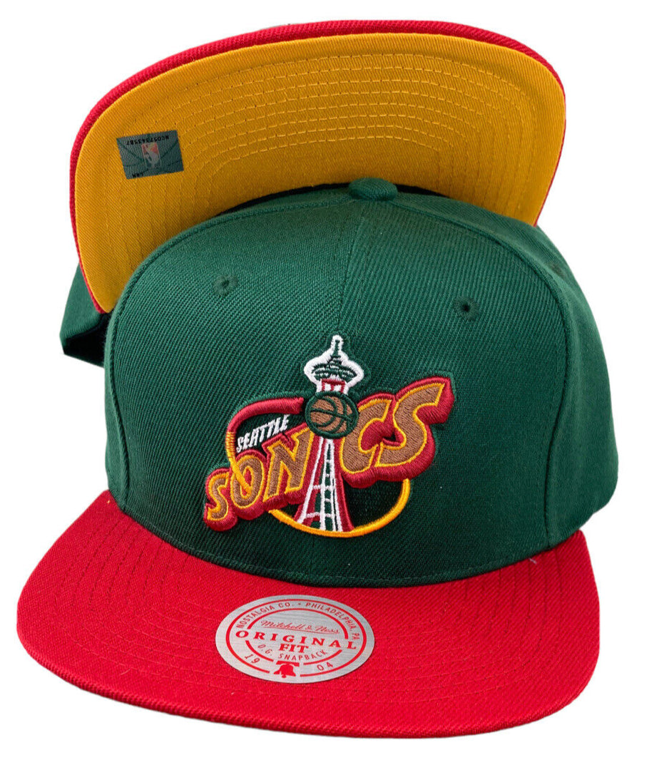 Men's Seattle Supersonics NBA Core Basic 2 Tone Green/Maroon HWC Mitchell & Ness Snapback Hat
