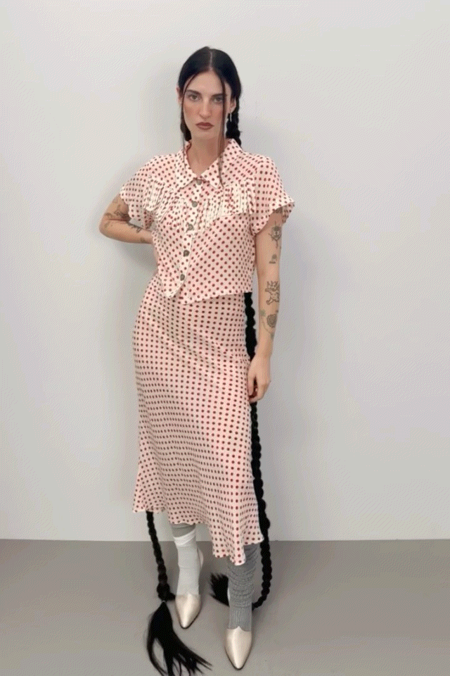 Silk Skirt Red Polka Dot