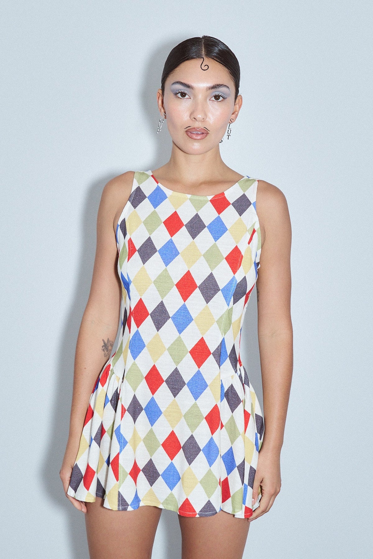 1 left - Barefoot Mini Dress Soft Linen Harlequin