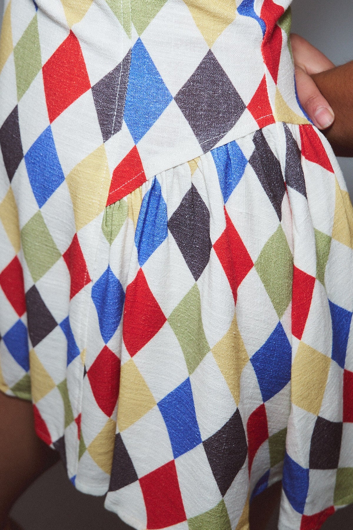 1 left - Barefoot Mini Dress Soft Linen Harlequin