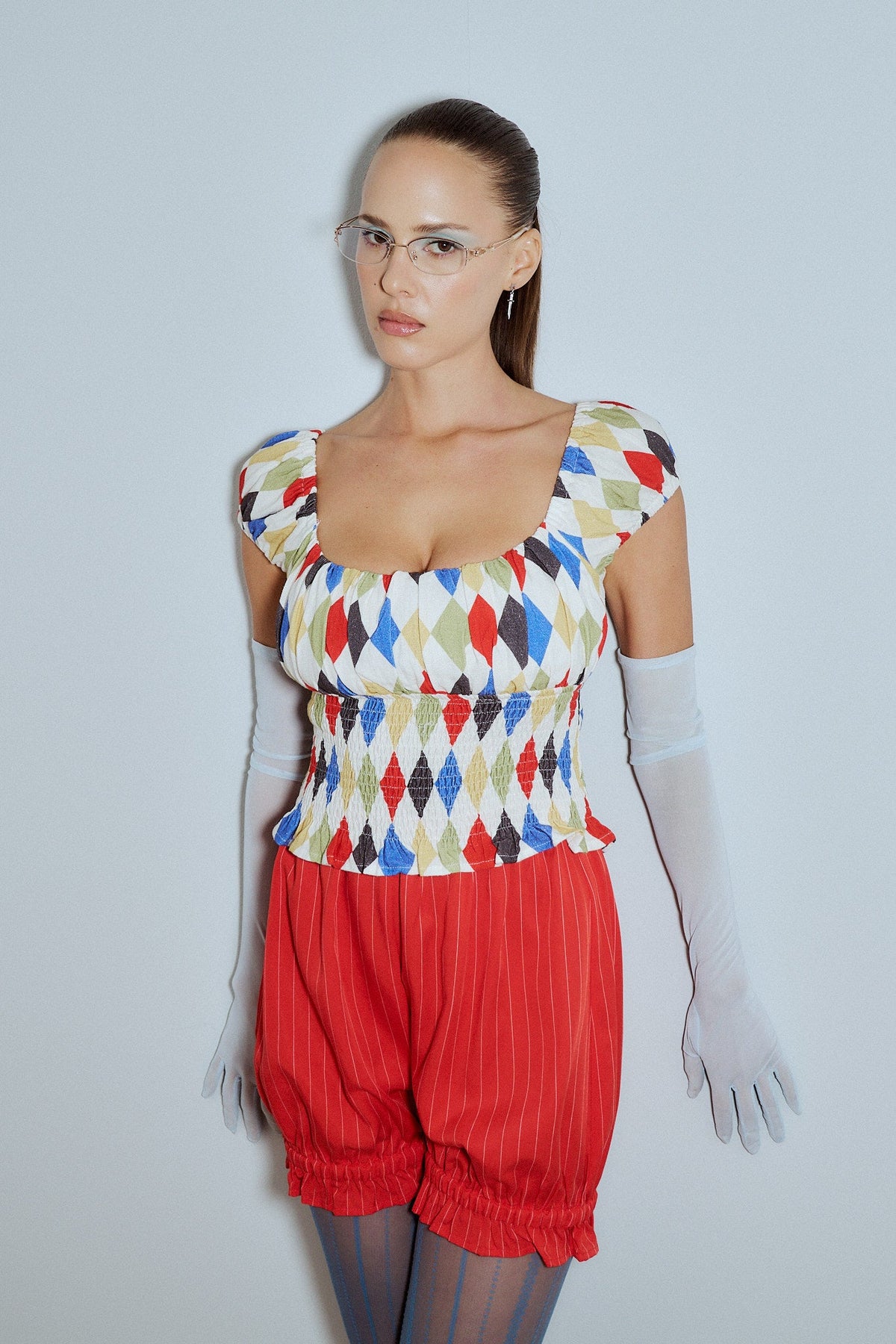 Soft Linen Smocked Waist Blouse Harlequin