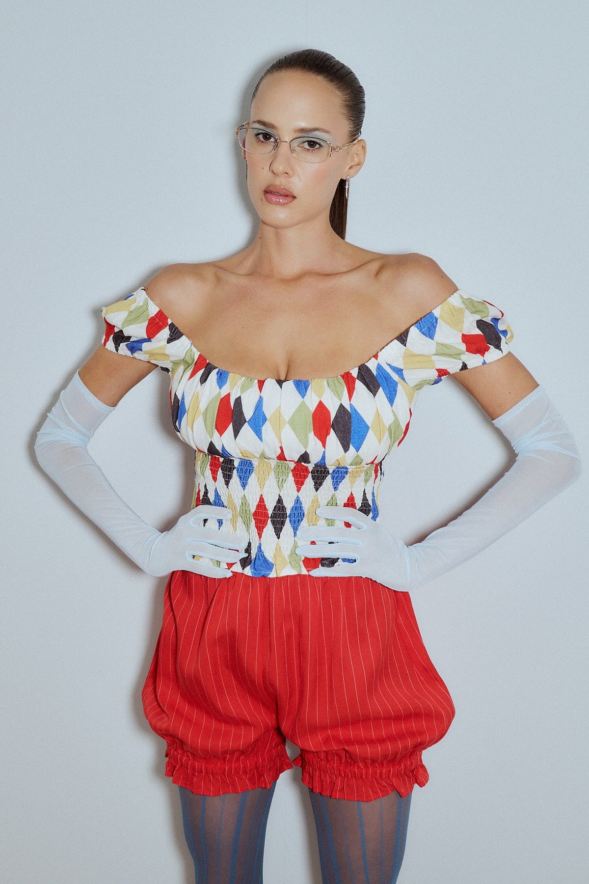 Soft Linen Smocked Waist Blouse Harlequin