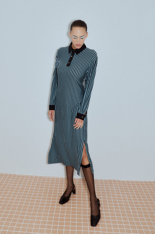 Blue Stripe Polo Midi Dress