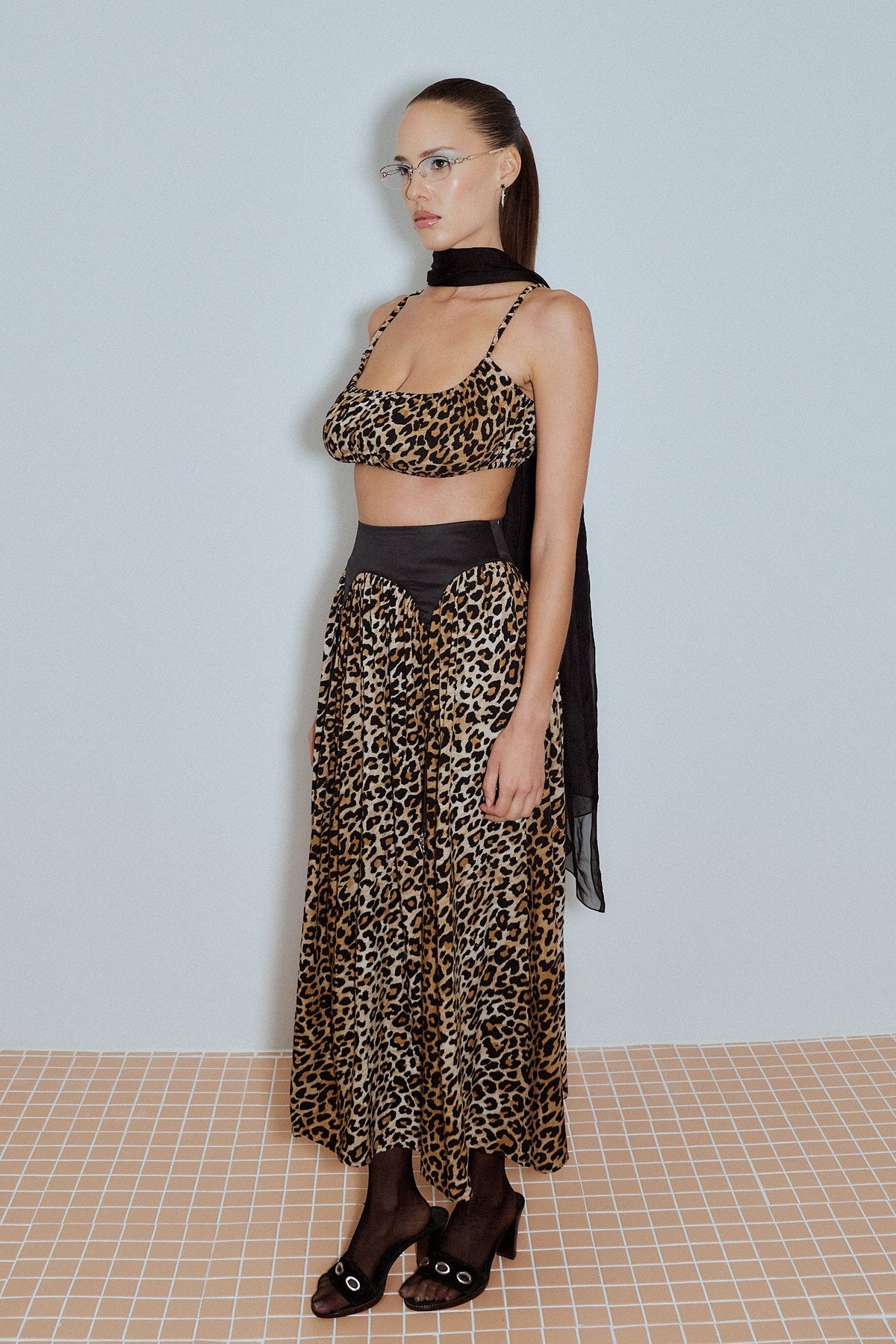 Garter Skirt Soft Linen Black/Leopard