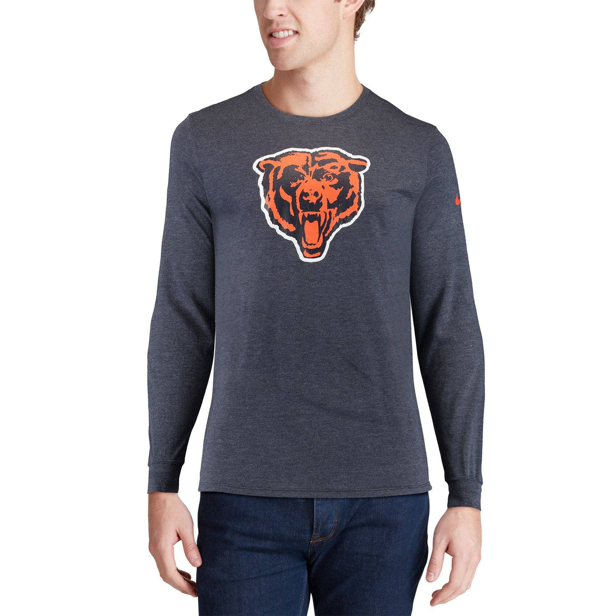 Men's Chicago Bears Nike Navy Fan Gear Crackle Historic Tri-Blend Long Sleeve T-Shirt